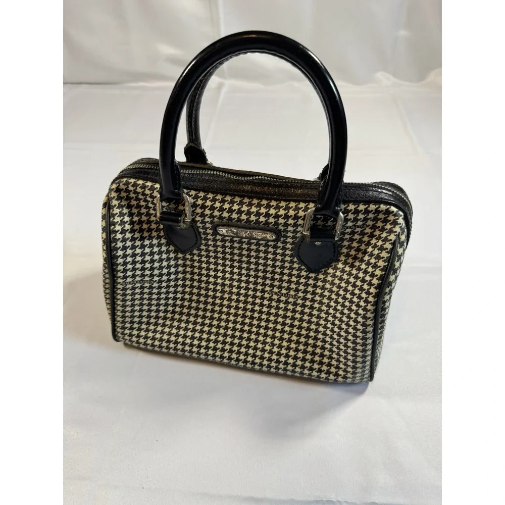 Vintage Ralph Lauren Black White Houndstooth Coated Canvas/Leather Boston Bag